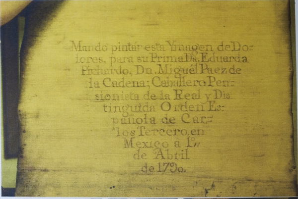 Andrés López, Dolorosa (leyenda pintada en el reverso), 1790, antiguo Hospital de San Juan de Dios (Cádiz).